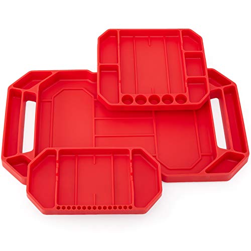 3pcs Large Non-Slip Flexible Silicone Tool Tray, Mechanic Tool Mat, Tool Organizer, Tool Storage, Tool Holder, Grip Mats, No Magnets, Christmas Day Gift for Men, Father’s Day Gift - color: Red
