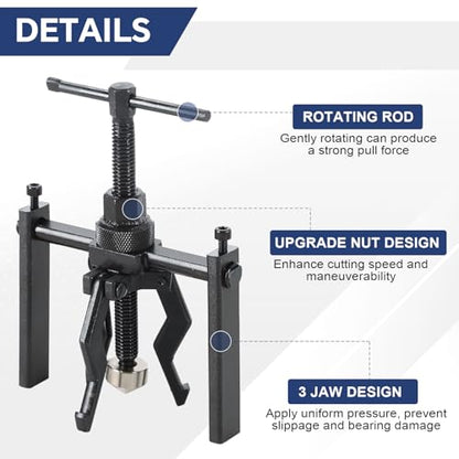 DASBET 3 Jaw Inner Bearing Puller Set Blind Bearing Puller Set | Bushing Gear Extractor Wheel Bearing Puller Automotive Kit Heavy Duty 3 Jaw Pilot Bearing Puller for Motorcycle, Car, and SUV