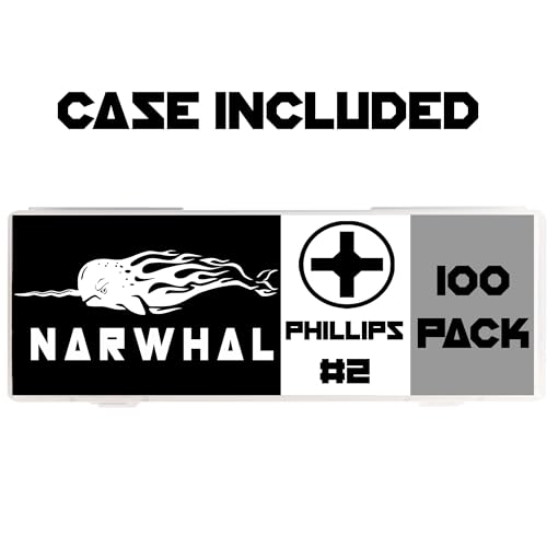 Narwhal Phillips #2 Screwdriver Impact Bits - 1 Inch (Bulk 100 Pack - Industrial Grade) Impact Rated CR-M Alloy Steel PH2 Magnetic Head Bits with Case. - style: Phillips - PH2
