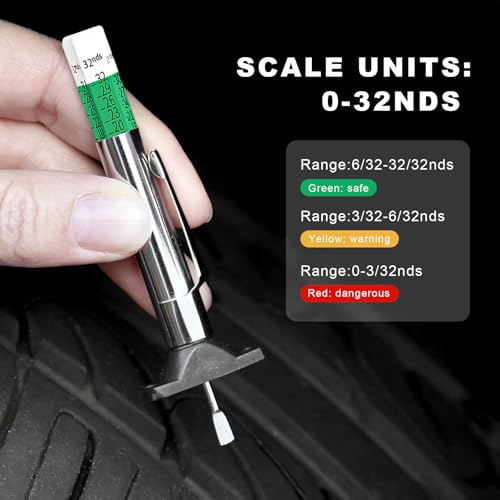 Car Tire Tread Depth Gauge, 32nds Smart Color Coded Automotive Tire Thread Depth Checker Meter Tool, Professional Tyre Measurement Gauge Tool for Cars Trucks Motorcycles - color: 1pcs