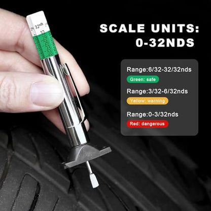 Car Tire Tread Depth Gauge, 32nds Smart Color Coded Automotive Tire Thread Depth Checker Meter Tool, Professional Tyre Measurement Gauge Tool for Cars Trucks Motorcycles - color: 1pcs