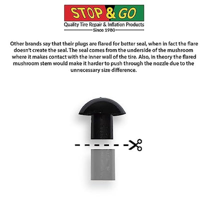 Stop & Go 4075 Mushroom Tire Plugs for Punctures and Flats, 1" Length x 5/16" Shaft Diameter, 25 Pack for Tubeless Tires on Motorcycles, ATVs, UTVs, Cars, and Trucks - size: 1" Length x 5/16" Shaft Diameter - 25 Pack