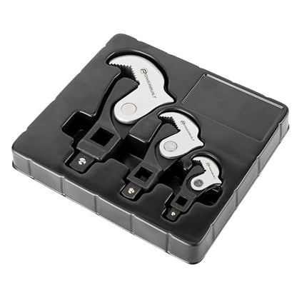 Powerbuilt 3 Piece Spring-Loaded Crowfoot Wrench Set, Adjustable, Auto Size, Universal Wrench, Self-Adjusting, Power Grip, Storage Tray - 642963 - style: 3 Piece