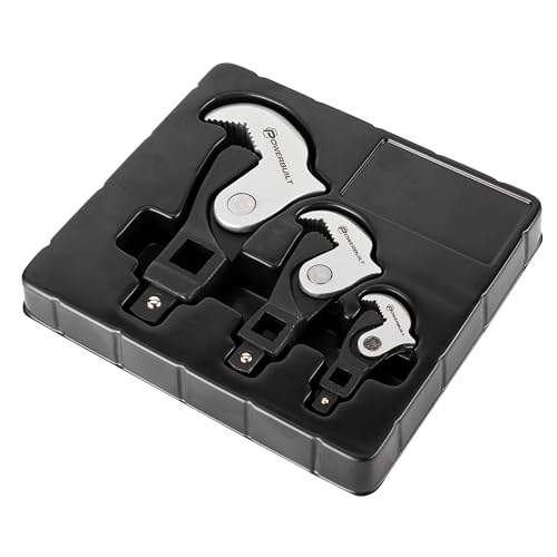 Powerbuilt 3 Piece Spring-Loaded Crowfoot Wrench Set, Adjustable, Auto Size, Universal Wrench, Self-Adjusting, Power Grip, Storage Tray - 642963 - style: 3 Piece