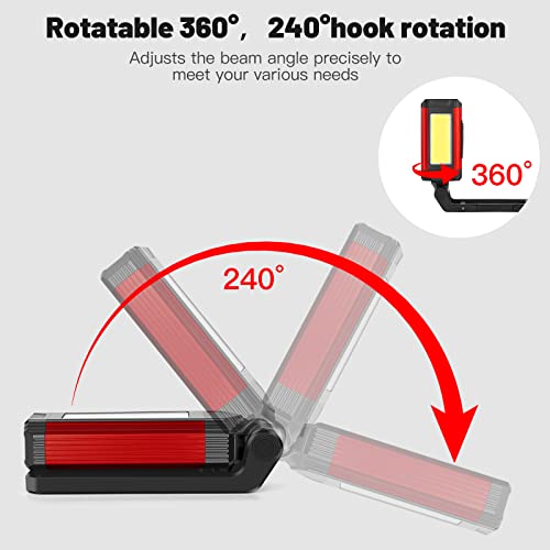 YiaMia Rechargeable Magnetic Work Light 2-Pack LED Flashlight | 2-Pack USB-C Rechargeable LED Work Lights with Strong Magnet, Kickstand and Carabiner for Garage, Camping, Car Repair - color: Red