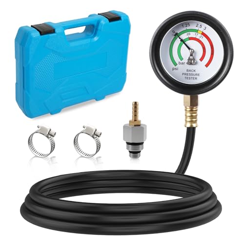 Exhaust Back Pressure Tester Kit M12 M18 6ft Hose Clamps Case | Exhaust back pressure gauge kit, M12 M18 adapters, 6ft hose clamps storage case for car truck motorcycle diagnosis