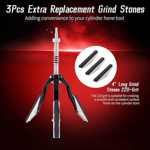 Cylinder Hone Tool, Adjustable Engine Cylinder Honing Tool for Grinding Holes from 2" to 7" in Diameter, Brake Piston Servicing Tools with Extra 3PC 4" Long Stones 220 Grit - size: 3pc 4"