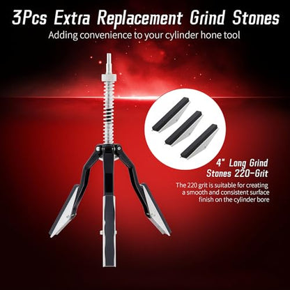 Cylinder Hone Tool, Adjustable Engine Cylinder Honing Tool for Grinding Holes from 2" to 7" in Diameter, Brake Piston Servicing Tools with Extra 3PC 4" Long Stones 220 Grit - size: 3pc 4"