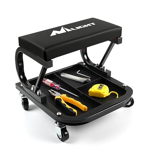 Nilight Rolling Creeper Garage/Shop Seat, 250 LBS Capacity Padded Mechanic Stool with Tool Tray Storage, Auto Repair, Black - color: Black 250lbs