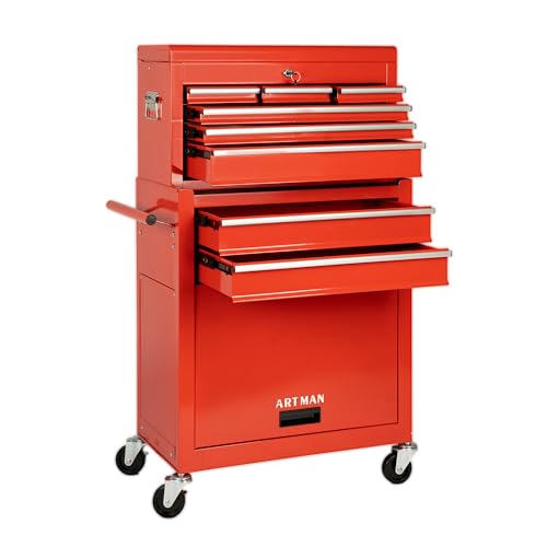 Maxority 8-Drawer Rolling Tool Chest with Lockable Wheels, Sliding Drawers, Detachable Top & Adjustable Shelf – Heavy Duty Tool Storage Cabinet for Garage, Workshop & Home Organization - color: 8-drawer Red