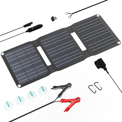 FlexSolar 15W Foldable Solar Panel Trickle Charger Maintainer Kits - 12V DC & USB Output with Built-in Controller Includes Cigarette Lighter, Alligator Clips, O-Rings,OBDII Connector for Car, Truck - color: TC-15W
