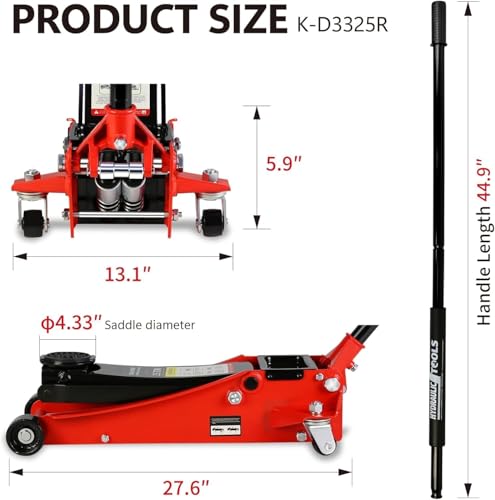 2.5 Ton Low Profile Floor Jack, Heavy Duty Steel Racing Floor Jack with Dual Pistons Quick Lift Pump, Lifting Range 3.5"-19.5", Hydraulic Professional Car Jacks 2.5 Ton/5000 LBS Capacity, Red - color: Red - 2.5 Ton(Dual Pump), Lift 3.5"-19.5"