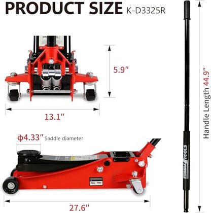 2.5 Ton Low Profile Floor Jack, Heavy Duty Steel Racing Floor Jack with Dual Pistons Quick Lift Pump, Lifting Range 3.5"-19.5", Hydraulic Professional Car Jacks 2.5 Ton/5000 LBS Capacity, Red - color: Red - 2.5 Ton(Dual Pump), Lift 3.5"-19.5"