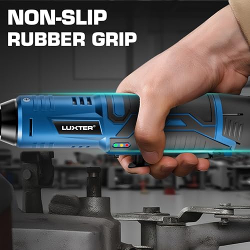 LUXTER Cordless Electric Ratchet Wrench Set, 3/8", 45Ft-lbs High Torque, 12V Compact Power Ratchet, with 2 Packs 2000mAh Lithium-Ion Battery, 10 Sockets & Extension Bar, Variable Speed Trigger