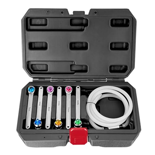 BILITOOLS Brake Bleeder Wrench Set, 7 8 9 10 11 12 MM Brake Bleeding Kit | 7PCS Brake Bleeding Wrench Set with Non-return Check Valve, Silicone Hose and Storage Case