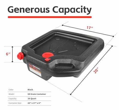 MaxWorks 51165 16-Quart Oil Drain Container, Black – Deep Drain Well, Ergonomic Handles, Spill-Resistant Design, Upright or Flat Storage – Ideal for Trucks, SUVs, and Farm Equipment