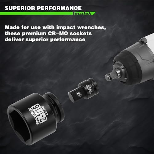 TecoTek 3/4" Drive 6-Point Impact Socket Set, 9-Piece Jumbo Assortment, Cr-Mo, SAE, 2-1/16 Inch to 2-1/2 Inch, 1/2" F to 3/4" M Impact Socket Adapter - size: 9PC SAE (2-1/16" to 2-1/2")