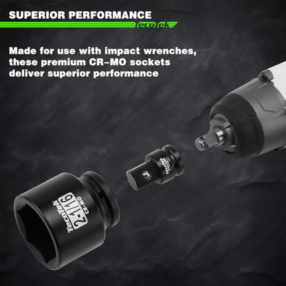 TecoTek 3/4" Drive 6-Point Impact Socket Set, 9-Piece Jumbo Assortment, Cr-Mo, SAE, 2-1/16 Inch to 2-1/2 Inch, 1/2" F to 3/4" M Impact Socket Adapter - size: 9PC SAE (2-1/16" to 2-1/2")
