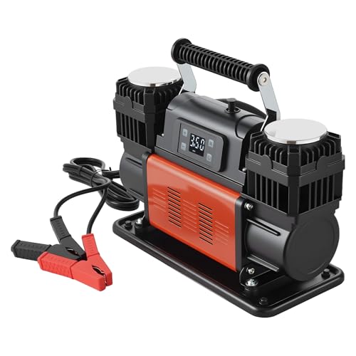 VEVOR Dual-Cylinder Heavy Duty Air Compressor, 10.6CFM Auto-Stop Portable Tire Inflator, 12V 150PSI Offroad Air Pump with LCD Digital Display & Adapters for Truck Car SUV 4 x 4 Vehicle RV - style: 10.6 CFM Auto-Stop