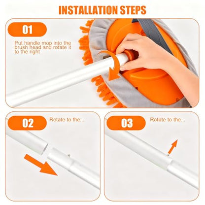 62" Car Wash Brush with Long Handle Car Cleaning Brush Kit Car Cleaning Supplies Kit Car Washing Duster Tools Accessories, 1 Chenille Scratch-Free Replacement Head Aluminum Alloy Pole (Orange) - color: Orange