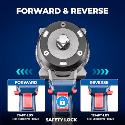 Dong Cheng 20V Brushless 1/2" Impact Wrench, Max Torque 1254 Ft-lbs (1700Nm), Cordless Impact Gun with 3-Mode Speed, LED, Includes 5.0Ah Battery, Charger, Sockets & Case - style: 1x5.0Ah Battery