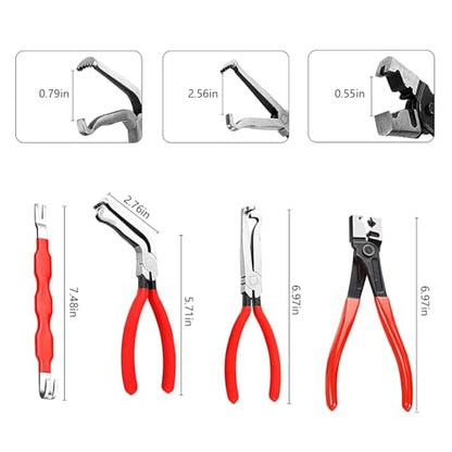 4 Piece Electrical Connector Disconnect Tool Set for cars, trucks, ATVs | Straight, 60° Angled Pliers, Double-Ended Separator Tool, Clic-R Clamp Pliers for Automotive Wiring Harness, Sensor Removal