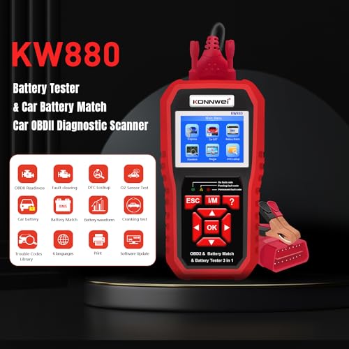 KONNWEI KW880 OBD2 Scanner Full System Car Diagnostic Tool, Check Engine Light Reset, Live Data, DTC Lookup, Battery Health Check, OBDII EOBD Scanner for 2000+ Cars & Trucks, Auto Diagnostics Tool