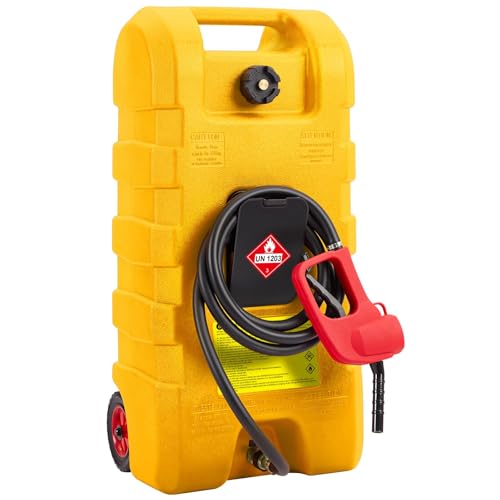 15 Gallon Gas Can, Portable Fuel Tank with Pump, Fuel Transfer Tank, Portable Gasoline Tank On Wheels with Le Fluid Transfer Siphon Pump and 10-Inch Hose for Cars, Boats, Lawnmowers, ATVs - color: Yellow