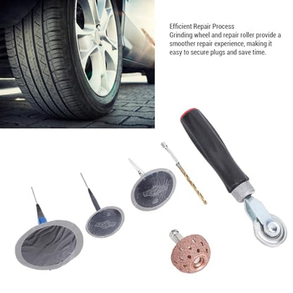 Luocute Tire Repair Plug Kit, Tire Repair Plugs, Roller, Drill Bit, Patch Tool Kit with Grinding Wheel for Cars Trucks Bikes Scooters, Universal Solution for Various Vehicles