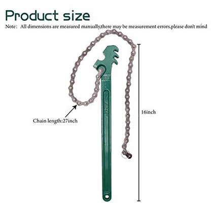 16 Inch Heavy Duty Chain Wrench with 27" Adjustable Chain for 1.5"-7.5" Diameter Pipe, Carbon Steel Reversible Pipe & Oil Filter Wrench for Auto Repair, Plumbing, Water Filter Removal