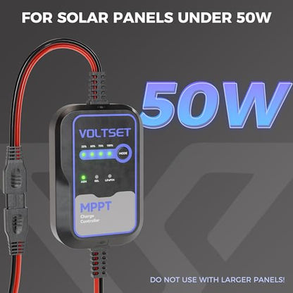 Voltset MPPT Solar Charge Controller 12V for Solar Panels Up to 50W | IP67 Waterproof | LED Indicators | For RV, Marine, Camper & Trailer | Supports Gel, AGM, Lead-Acid & LiFePO4 - style: Mppt Solar Charge Controller use Below 50W