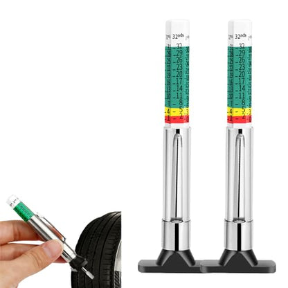 Color Coded Tire Tread Depth Gauge Tool, 0-1 Inch Measuring Range, Easy Read 1/32” Increments for Cars, Trucks, Motorcycles & Passenger Vehicles (2pcs)