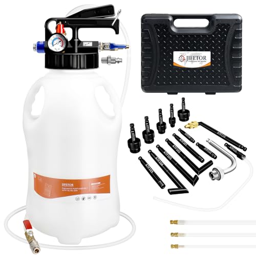 JIFETOR Transmission Fluid Pump Pneumatic Extractor and Dispenser Tool Kit, 10L ATF Fill and Evacuator Oil Can Set with 15PCS ATF Adapters 3PCS 1M Hose for Gear Oil Garage and Shop Fluid Transfer - color: Black