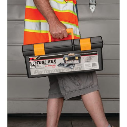 Performance Tool W54017 18-Inch Plastic Box with Handle, Tool Organizer Storage Box, Removable Inner Tray, Lightwieght & Easy to Carry - size: 18" Plastic Tool Box, style: Plastic Tool Box