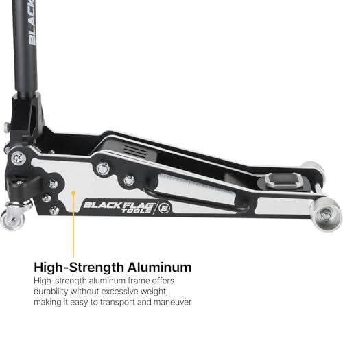 Black Flag™ Eliminator 1.5-Ton Low Profile Aluminum Floor Jack, 3,000 lb | 16.1 Inch Max Lift Height, 2.38 Inch Low Entry Clearance, Dual Piston Pump for Fast Lifting, Lightweight Design
