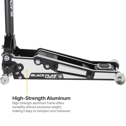 Black Flag™ Eliminator 1.5-Ton Low Profile Aluminum Floor Jack, 3,000 lb | 16.1 Inch Max Lift Height, 2.38 Inch Low Entry Clearance, Dual Piston Pump for Fast Lifting, Lightweight Design