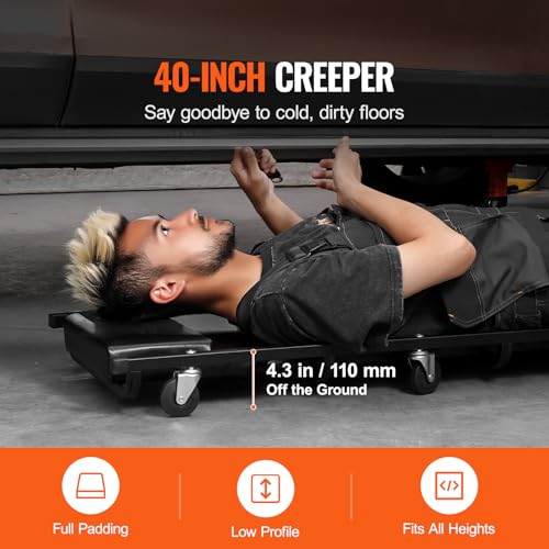 Happybuy 40 - Inch, 300 lbs Capacity Mechanic Garage Creeper, Automotive Rolling Creeper with 6 Casters and Adjustable Cushioned Headrest, Heavy Duty Steel Frame Low Profile for Garages, Repair Shops