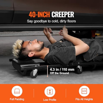 Happybuy 40 - Inch, 300 lbs Capacity Mechanic Garage Creeper, Automotive Rolling Creeper with 6 Casters and Adjustable Cushioned Headrest, Heavy Duty Steel Frame Low Profile for Garages, Repair Shops