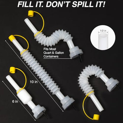 Extendable No-Drip Pour Spout for Quart and Gallon Jugs, Vented, Adjustable 6 to 10 Inch, Collapsible, Universal Fit - 3 Pack