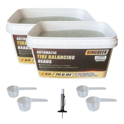 Tire Balance Beads 4KG(141.2oz) Balancing Beads, Tempered Glass Wheel Beads for Balance for Trucks, Motorcycles, Trailer, ATVs, Off-Road Vehicles, with Tire Tread Depth Gauge | 70.6oz/Bucket