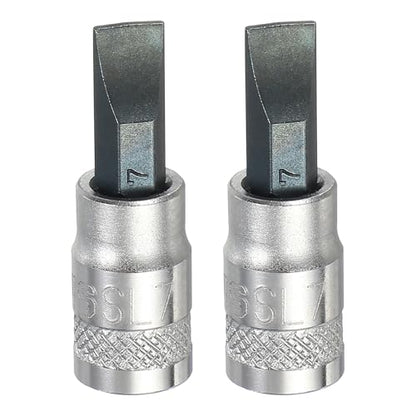 HARFINGTON 2Pcs Slotted Bit Socket 1/4" Drive SL7 S2 Steel Flat Head Screwdriver Drill Bits CR-V Steel Socket Adapter for Home Auto Axle Hex Nuts Bolts Repair - size: 1/4" Drive SL7