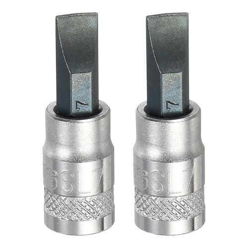 HARFINGTON 2Pcs Slotted Bit Socket 1/4" Drive SL7 S2 Steel Flat Head Screwdriver Drill Bits CR-V Steel Socket Adapter for Home Auto Axle Hex Nuts Bolts Repair - size: 1/4" Drive SL7