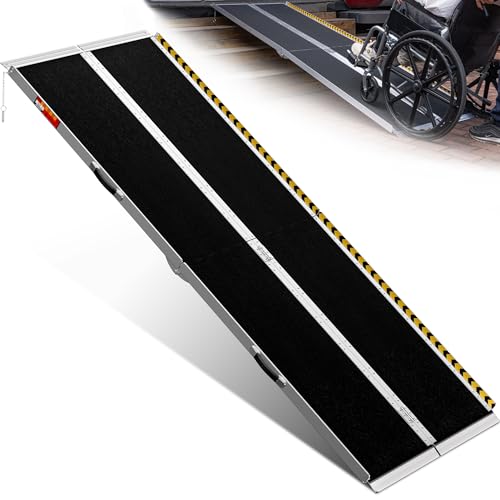 VNN Portable Wheelchair Ramp 8FT, Seamless Non-Slip Aluminum Ramps for Wheelchairs for Home, Handicap Wheelchair Ramps for Home Steps, Aluminum Loading Dock Plates - size: 8FT (Usable height 8-24 inch)