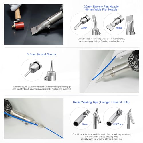 Hot Air Plastic Welder 1600W Plastic Welding Roofing Kit 110V, Vinyl PVC TPO Welding Handheld Plastic Hot Air Heat Gun Welding Torch with Various Nozzles - size: Standard Ver.