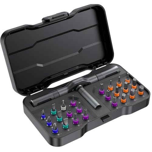 24 in 1 Magnetic Screwdriver Set,DIY Ratchet Screwdriver with Detachable Handle,Multi Bit Screw Driver Set Multifunctional Toolbox,Portable Precision Repair Tool Kit for Furniture Computer Bicycle
