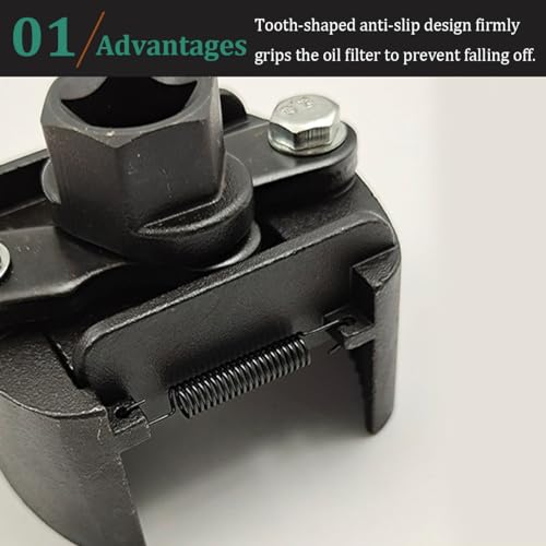 Adjustable Car Oil Filter Wrench, 2-3/8 to 3-1/8 Inch (60-80mm) Vehicle Filter Wrench with Non-Slip Serrated Jaws, 1/2'' Drive Cap Style Auto Oil Removal Tool, Universal Fit