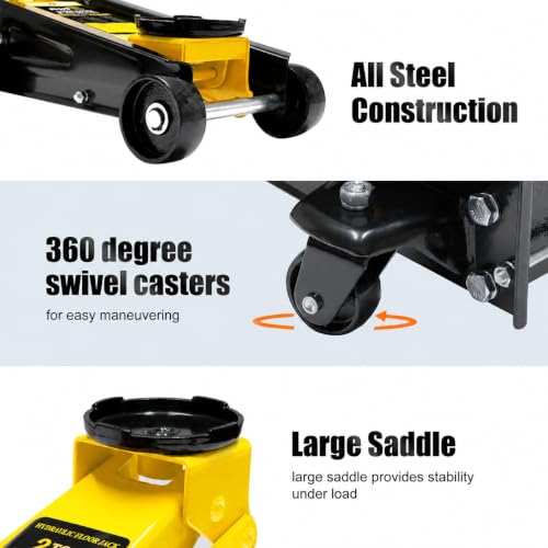 2 Ton Hydraulic Floor Jack | Heavy Duty Low Profile, Steel Construction, Fast Lift, 360° Swivel Casters, Large Saddle - size: 2T