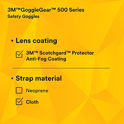 3M GoggleGear 500 Series GG501SGAF, Clear, Scotchgard Anti-fog Lens, 1 Pair