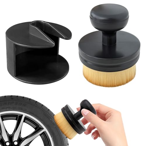Tire Shine Applicator Brush, Wheel Brush, Tire Dressing Applicator with Seal Cover, High Density Soft Detailing Bristles for Wheel Shine Polish Wax and Car Interior Cleaning (Black/Yellow) - color: Black/Yellow