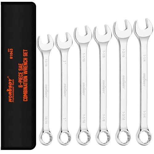 HORUSDY Large Wrench Set with Rolling Pouch | SAE | 6-Piece | 15/16″, 1″, 1-1/16″, 1-1/8″, 1-3/16″, 1-1/4″ | 12 Point | Chrome Vanadium Steel - style: 6-Piece SAE Wrench Set